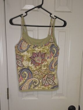 Faded Glory Olive Paisley Print Camisole Tank